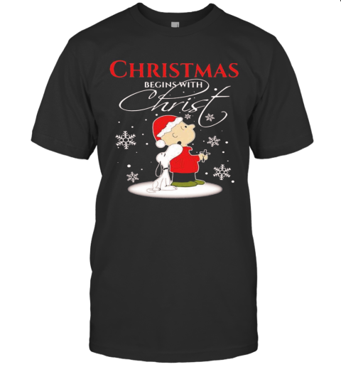 Merry Christmas Snoopy And Charlie Brown Begins With Christ T-Shirt