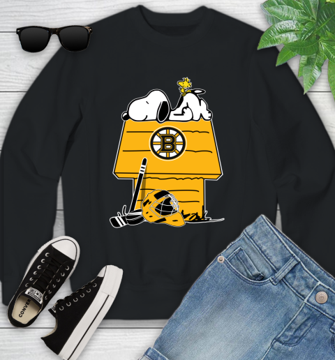 Boston Bruins NHL Hockey Snoopy Woodstock The Peanuts Movie Youth Sweatshirt 2