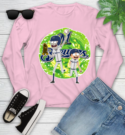 MLB Milwaukee Brewers Rick And Morty Commissioner's Trophy Baseball Sports Youth Long Sleeve 10