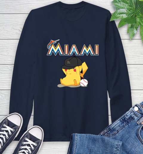 MLB Pikachu Baseball Sports Miami Marlins Long Sleeve T-Shirt 4