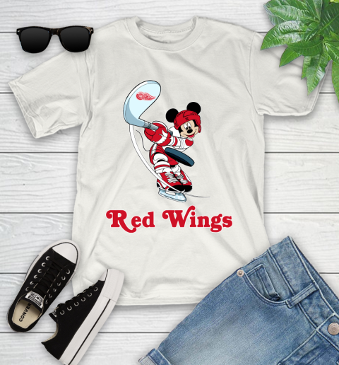 NHL Hockey Detroit Red Wings Cheerful Mickey Mouse Shirt Youth T-Shirt 2