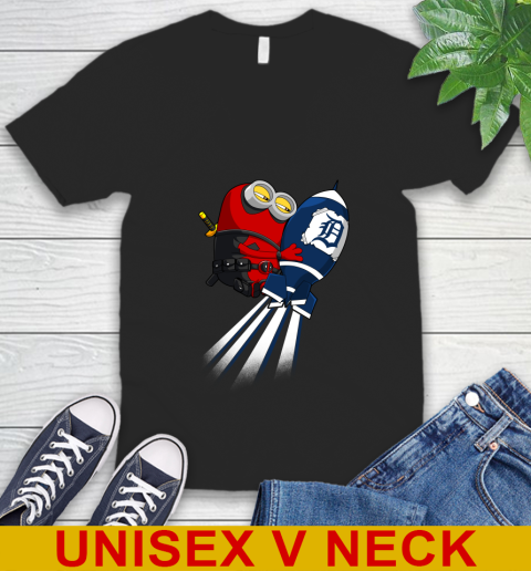 MLB Baseball Detroit Tigers Deadpool Minion Marvel Shirt V-Neck T-Shirt