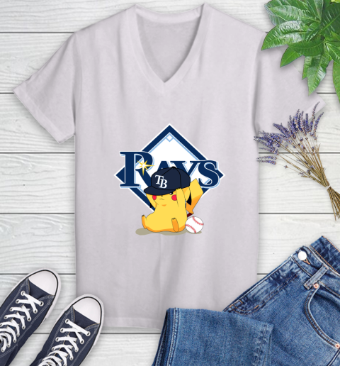 MLB Pikachu Baseball Sports Tampa Bay Rays Women's V-Neck T-Shirt