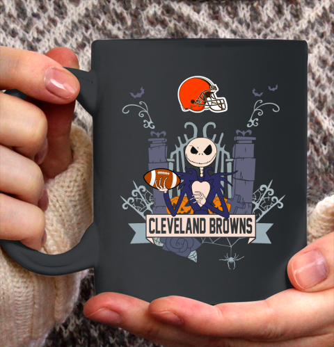 NFL Cleveland Browns Football Jack Skellington Halloween Ceramic Mug 11oz