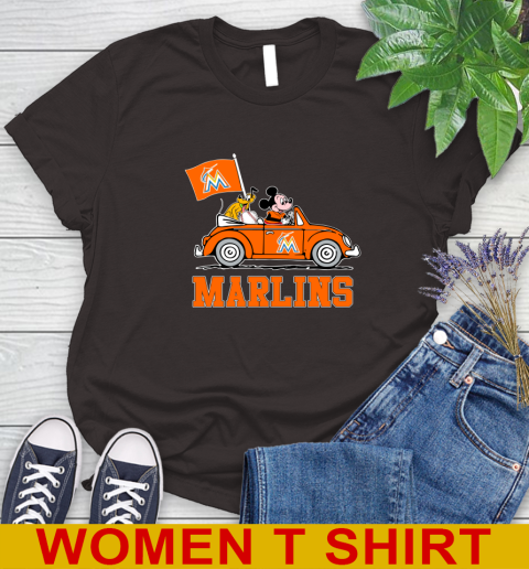 MLB Baseball Miami Marlins Pluto Mickey Driving Disney Shirt Women's T-Shirt 8