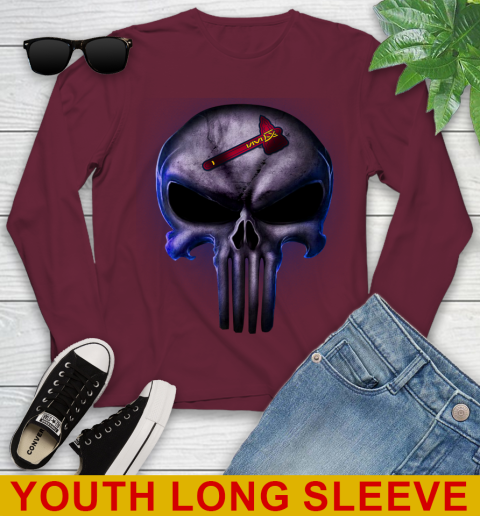 Atlanta Braves MLB Baseball Punisher Skull Sports Youth Long Sleeve 6