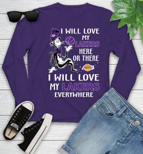 NBA Basketball Los Angeles Lakers I Will Love My Lakers Everywhere Dr Seuss Shirt Youth Long Sleeve 4