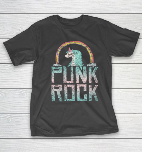 Punk Rock Music Band Unicorn Rainbow Distressed T-Shirt