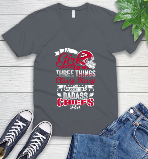 Kansas City Chiefs NFL Football A Girl Should Be Three Things Classy Sassy And A Be Badass Fan V-Neck T-Shirt 4