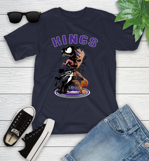 NBA Sacramento Kings Basketball Venom Groot Guardians Of The Galaxy Youth T-Shirt 3