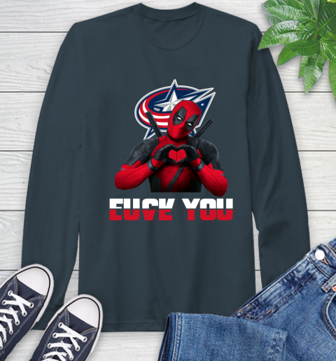 NHL Columbus Blue Jackets Deadpool Love You Fuck You Hockey Sports Long Sleeve T-Shirt 9