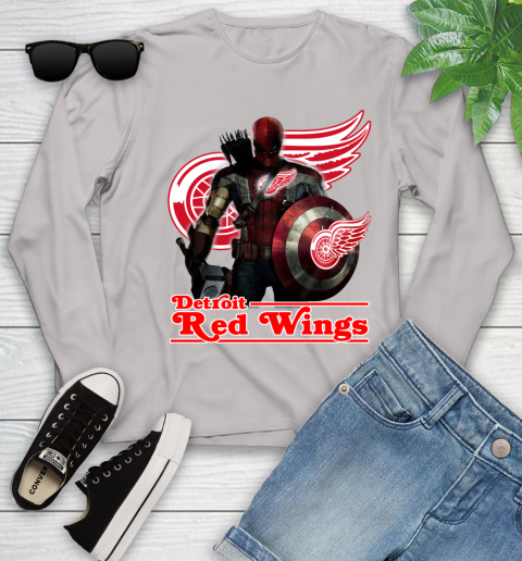 NHL Captain America Thor Spider Man Hawkeye Avengers Endgame Hockey Detroit Red Wings Youth Long Sleeve 12