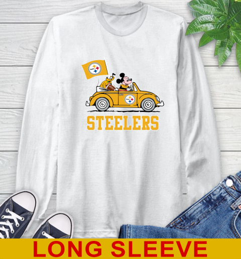 NFL Football Pittsburgh Steelers Pluto Mickey Driving Disney Shirt Long Sleeve T-Shirt