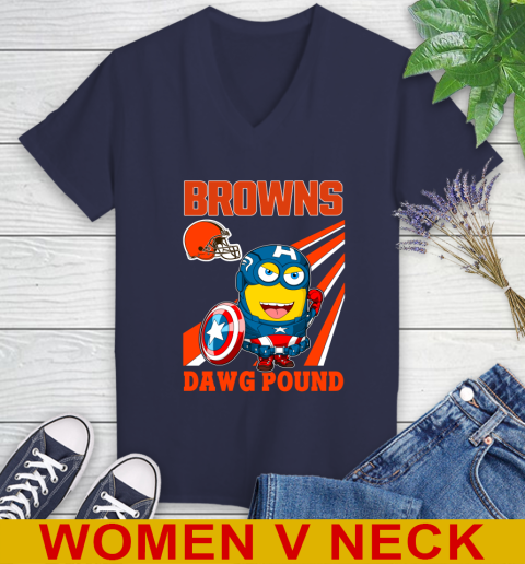 NFL Football Cleveland Browns Captain America Marvel Avengers Minion Shirt Women's V-Neck T-Shirt 12