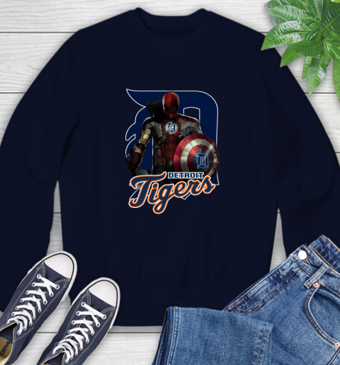 MLB Captain America Thor Spider Man Hawkeye Avengers Endgame Baseball Detroit Tigers Sweatshirt 3