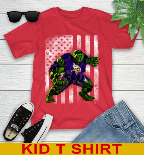 Minnesota Vikings Hulk Marvel Avengers NFL Football American Flag Youth T-Shirt 11