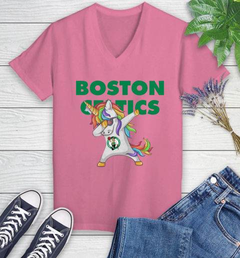 Boston Celtics NBA Basketball Funny Unicorn Dabbing Sports Women's V-Neck T-Shirt 13