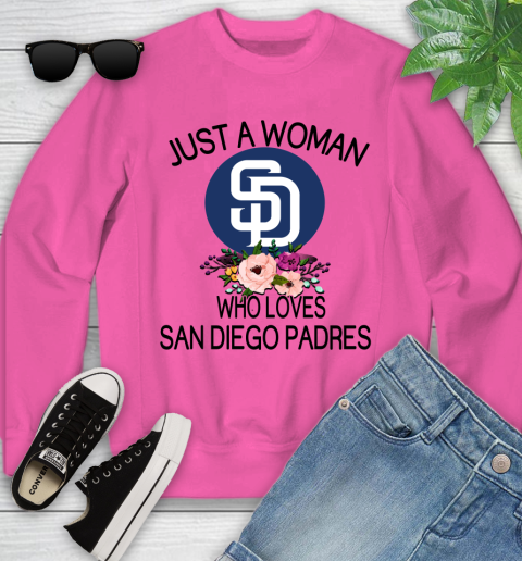 MLB Just A Woman Who Loves San Diego Padres Baseball Sports Youth Sweatshirt 3