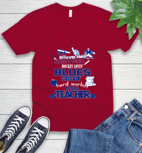 St.Louis Blues NHL I'm A Difference Making Student Caring Hockey Loving Kinda Teacher V-Neck T-Shirt 7