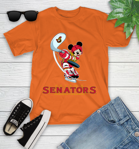 NHL Hockey Ottawa Senators Cheerful Mickey Mouse Shirt Youth T-Shirt 7