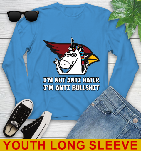 Arizona Cardinals NFL Football Unicorn I'm Not Anti Hater I'm Anti Bullshit Youth Long Sleeve 8