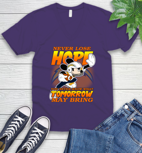 Los Angeles Chargers NFL Football Mickey Disney Never Lose Hope V-Neck T-Shirt 9