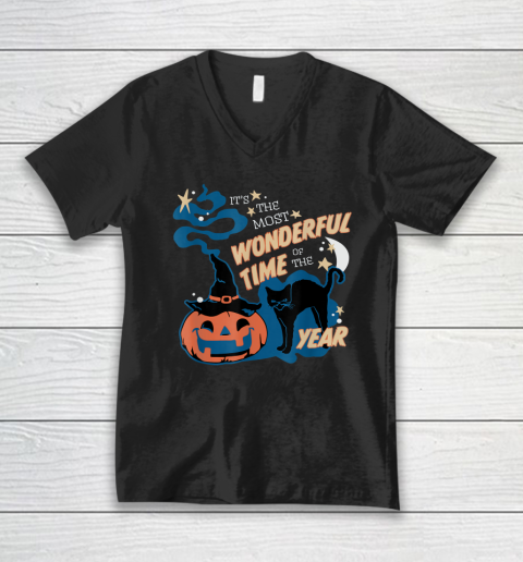 Black Cat Halloween Shirt It's the Most Wonderful Time Of The Year V-Neck T-Shirt