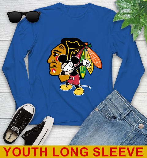 Chicago Blackhawks NHL Hockey Dabbing Mickey Disney Sports Youth Long Sleeve 10