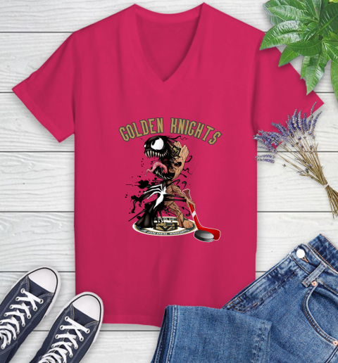 NHL Vegas Golden Knights Hockey Venom Groot Guardians Of The Galaxy Women's V-Neck T-Shirt 9