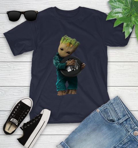 NHL Groot Guardians Of The Galaxy Hockey Sports Chicago Blackhawks Youth T-Shirt 3