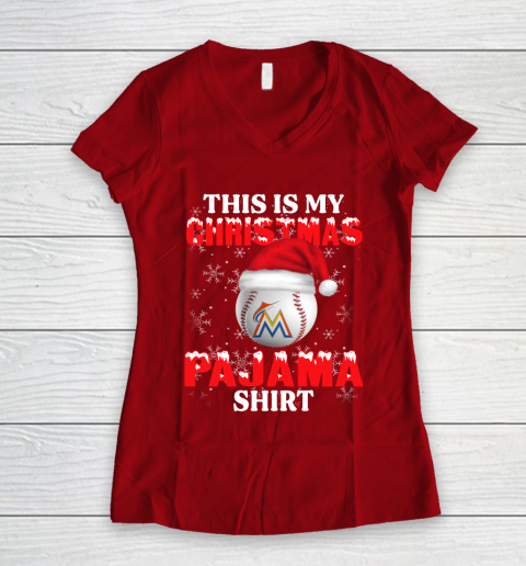 Miami Marlins This Is My Christmas Pajama Shirt MLB Women's V-Neck T-Shirt 8