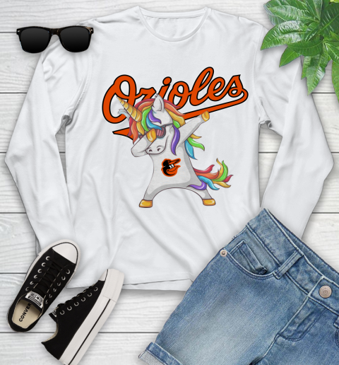 Baltimore Orioles MLB Baseball Funny Unicorn Dabbing Sports Youth Long Sleeve