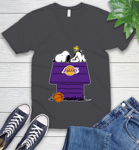 Los Angeles Lakers NBA Basketball Snoopy Woodstock The Peanuts Movie V-Neck T-Shirt 5
