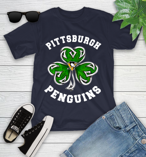 NHL Pittsburgh Penguins Three Leaf Clover St Patrick's Day Hockey Sports Youth T-Shirt 2