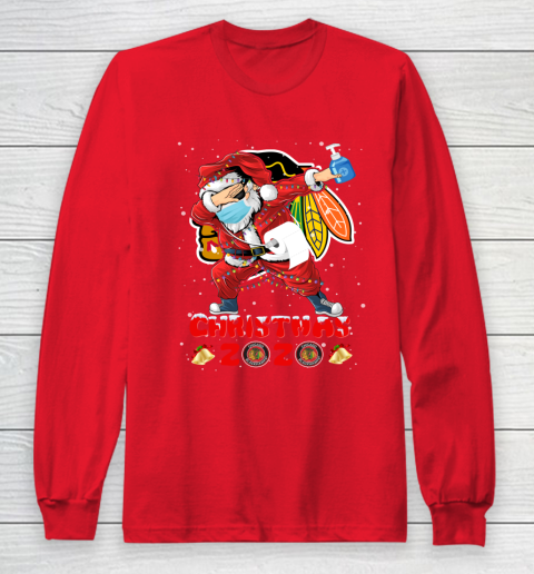 Chicago Blackhawks Funny Santa Claus Dabbing Christmas 2020 NHL Long Sleeve T-Shirt 7