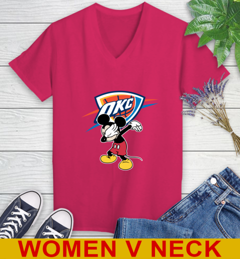 Oklahoma City Thunder NBA Basketball Dabbing Mickey Disney Sports Women's V-Neck T-Shirt 10