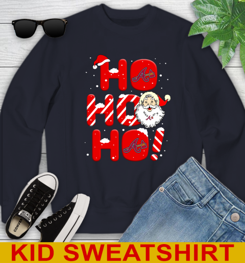 Atlanta Braves MLB Baseball Ho Ho Ho Santa Claus Merry Christmas Shirt Youth Sweatshirt 2