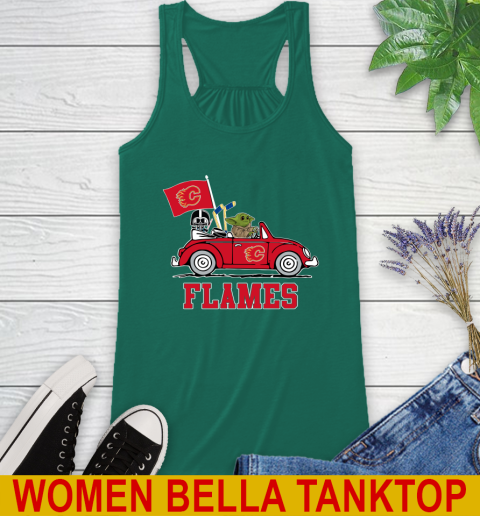 NHL Hockey Calgary Flames Darth Vader Baby Yoda Driving Star Wars Shirt Racerback Tank 7