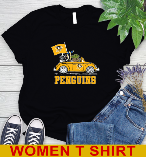 NHL Hockey Pittsburgh Penguins Darth Vader Baby Yoda Driving Star Wars Shirt Women's T-Shirt 2