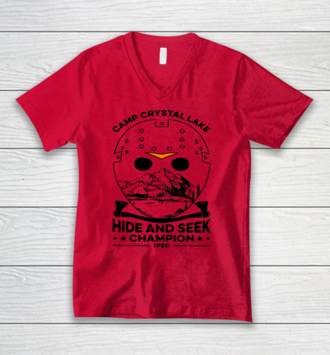 Camp Hide And Seek Champion Crystal Lake 1980 Halloween V-Neck T-Shirt 3