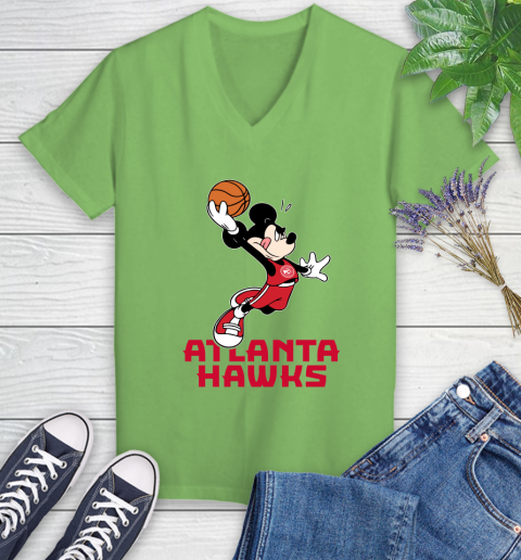 NBA Basketball Atlanta Hawks Cheerful Mickey Mouse Shirt Women's V-Neck T-Shirt 9