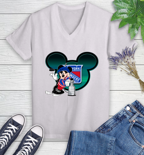 NHL New York Rangers Stanley Cup Mickey Mouse Disney Hockey T Shirt Women's V-Neck T-Shirt