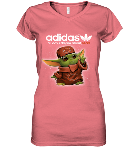 l0tb baby yoda adidas all day i dream about chicago bears women v neck t shirt 39 front coral
