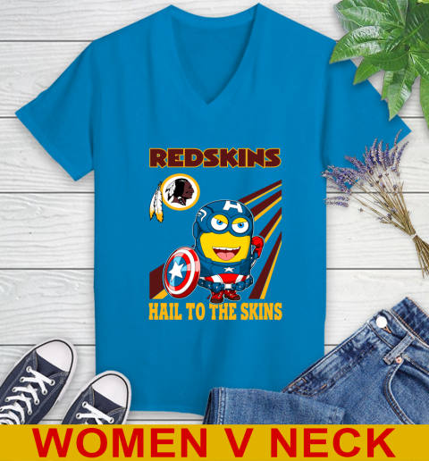 NFL Football Washington Redskins Captain America Marvel Avengers Minion Hail To The Skín Shirt Women's V-Neck T-Shirt 7