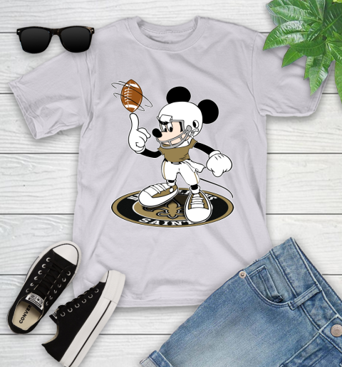 NFL Football New Orleans Saints Cheerful Mickey Disney Shirt Youth T-Shirt 4