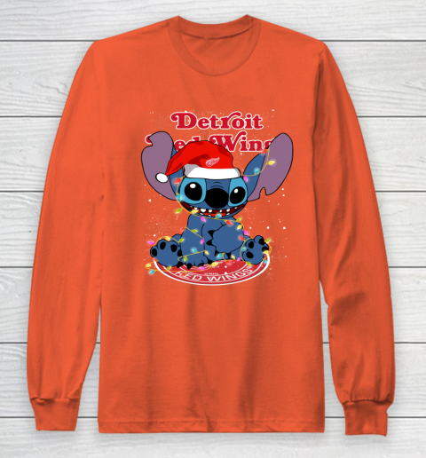 Detroit Red Wings NHL Hockey noel stitch Christmas Long Sleeve T-Shirt 3