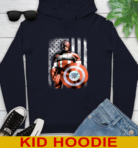 Oklahoma City Thunder NBA Basketball Captain America Marvel Avengers American Flag Shirt Youth Hoodie 3