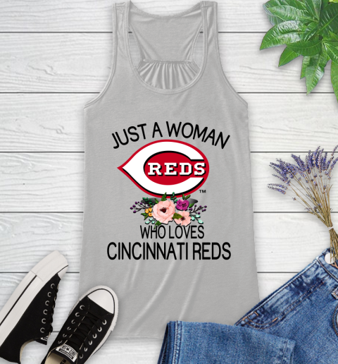 MLB Just A Woman Who Loves Cincinnati Reds Baseball Sports Racerback Tank