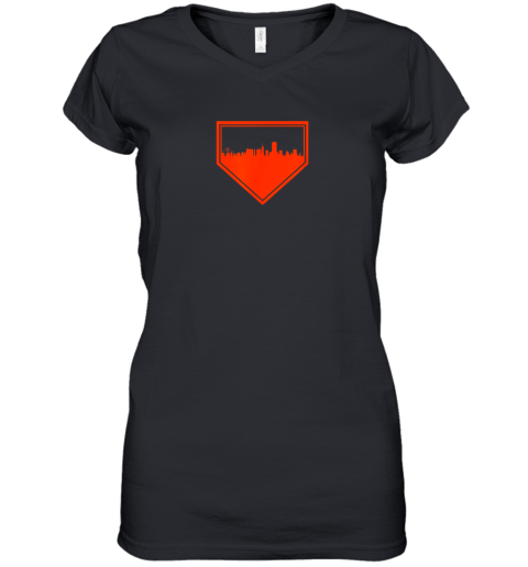 San Francisco Baseball Home Plate Vintage SF Skyline Women's V-Neck T-Shirt