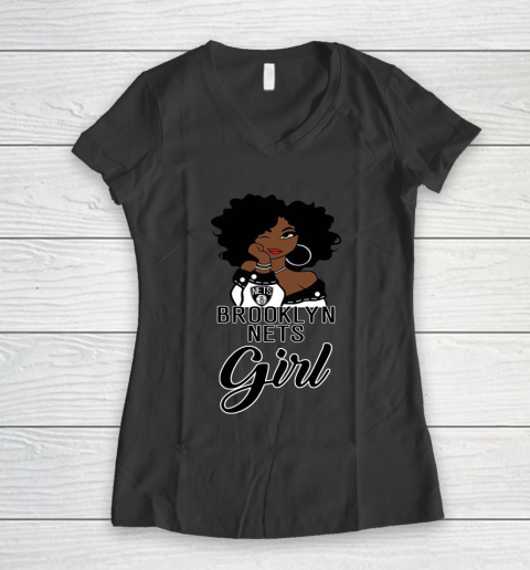 Brooklyn Nets Girl NBA Women's V-Neck T-Shirt 8
